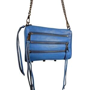 Rebecca Minkoff 3 Zip Moto Crossbody Western Fringe Purse Electric Blue Bag